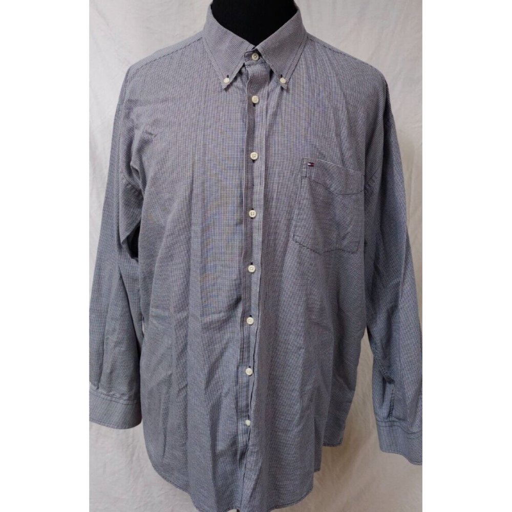 Tommy Hilfiger Mens XXL Blue Diamonds Long Sleeve Button Down Logo Shirt